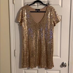 Lulus Gold Sequin Shirt Dress